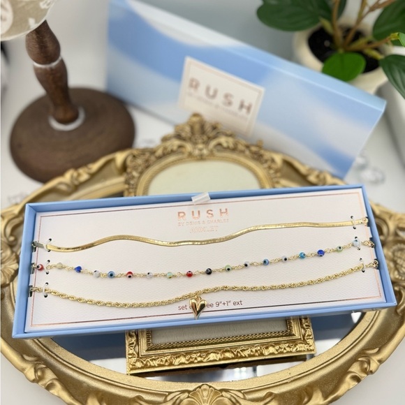Rush Jewelry - Rush by Denis & Charles 3-Piece Gold Anklet Set